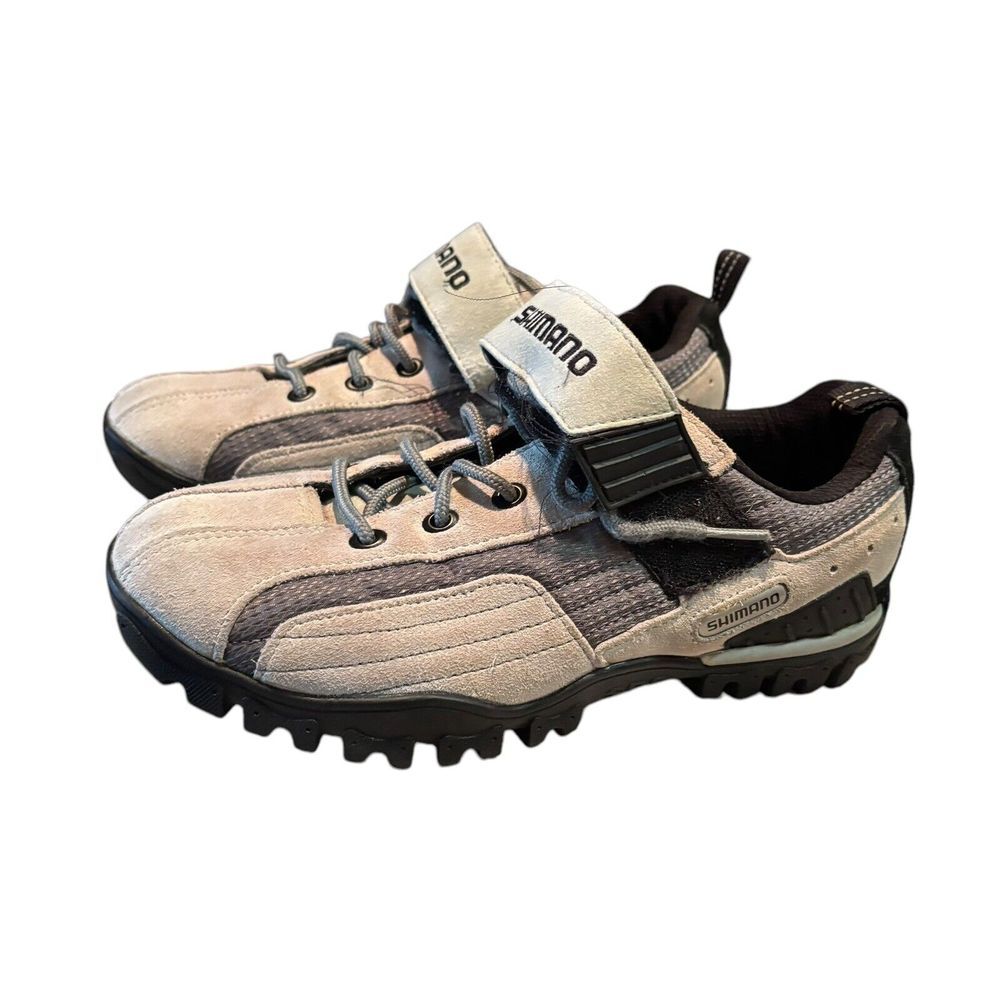 Shimano Shoes Mens Size 7 Cycling Hook Fasteners Sneakers SH-MT40WL Gray Leather